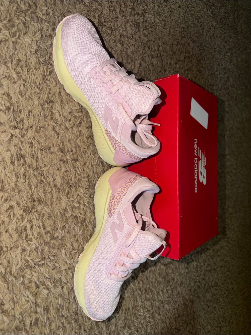 New Balance Kids Pink and Pale Yellow Athletic Sneakers